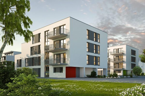 3d,Rendering,Of,An,Modern,Apartment,House,In,The,Evening