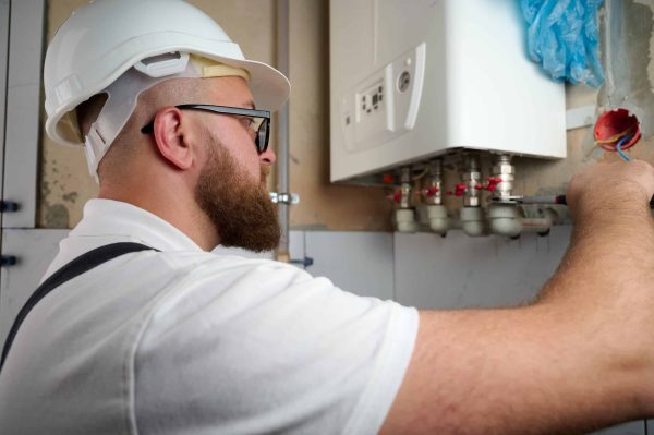Plumber,Install,A,Boiler.,Professional,Engineer,Installing,Gas,Boiler,At