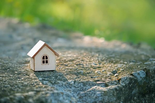 Miniature,Wooden,House,Close,Up,On,Abstract,Natural,Blurred,Background.