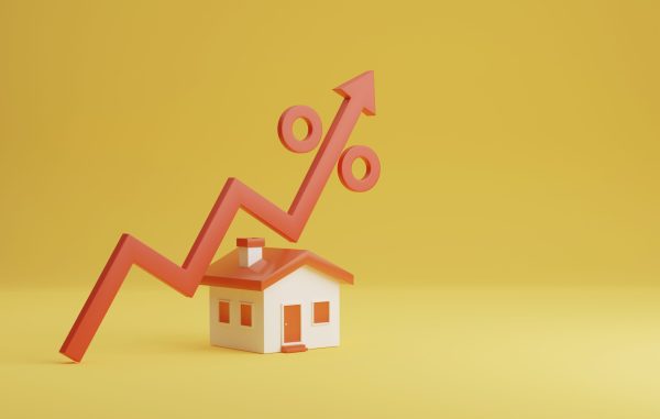 House,Icon,And,Red,Arrow,Pointing,Up,On,Yellow,Background