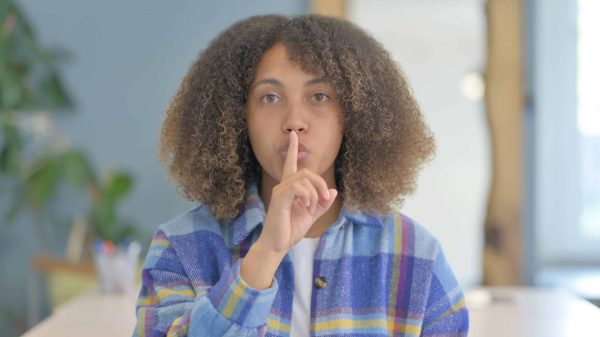 Portrait,Of,Young,African,Woman,With,Finger,On,Lips